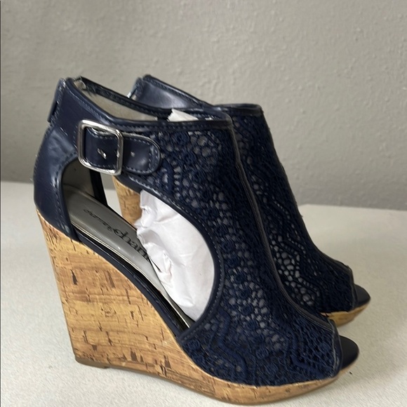 Charming Charlie Blue and Gold Ankle Booties with Peep-Toe Design - Picture 2 of 5